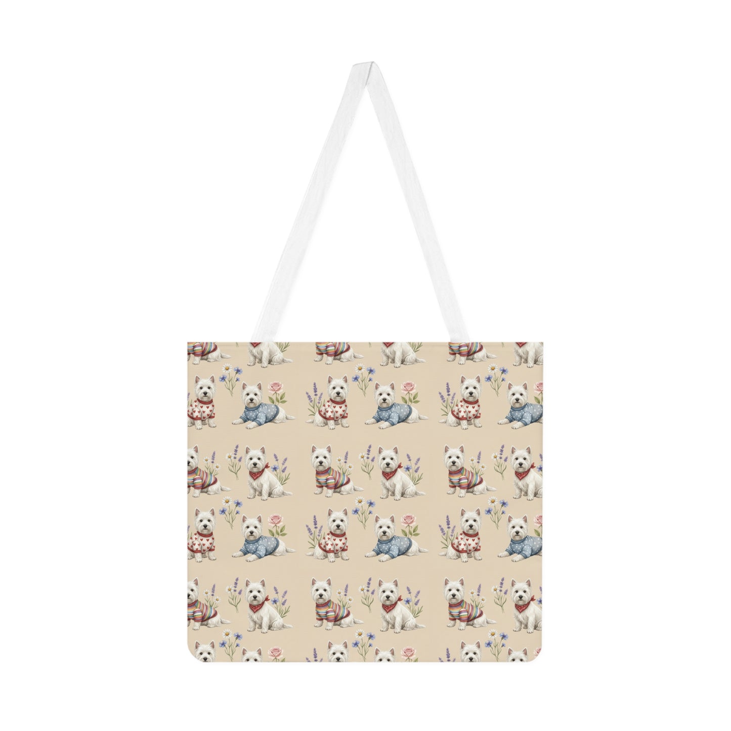 Cute Puppy Pattern Shoulder Tote Bag — Beige All - Over - Print Dog Tote - householdessential