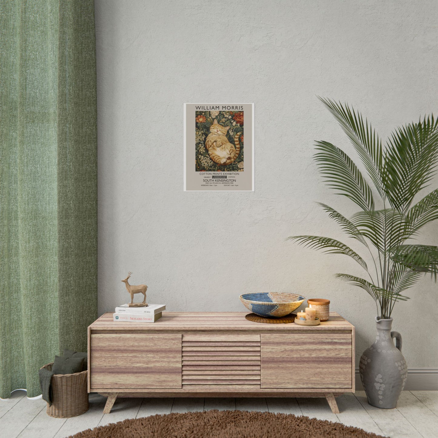 William Morris Cat Poster Rolled Poster | Vintage Floral Art Print - householdessential