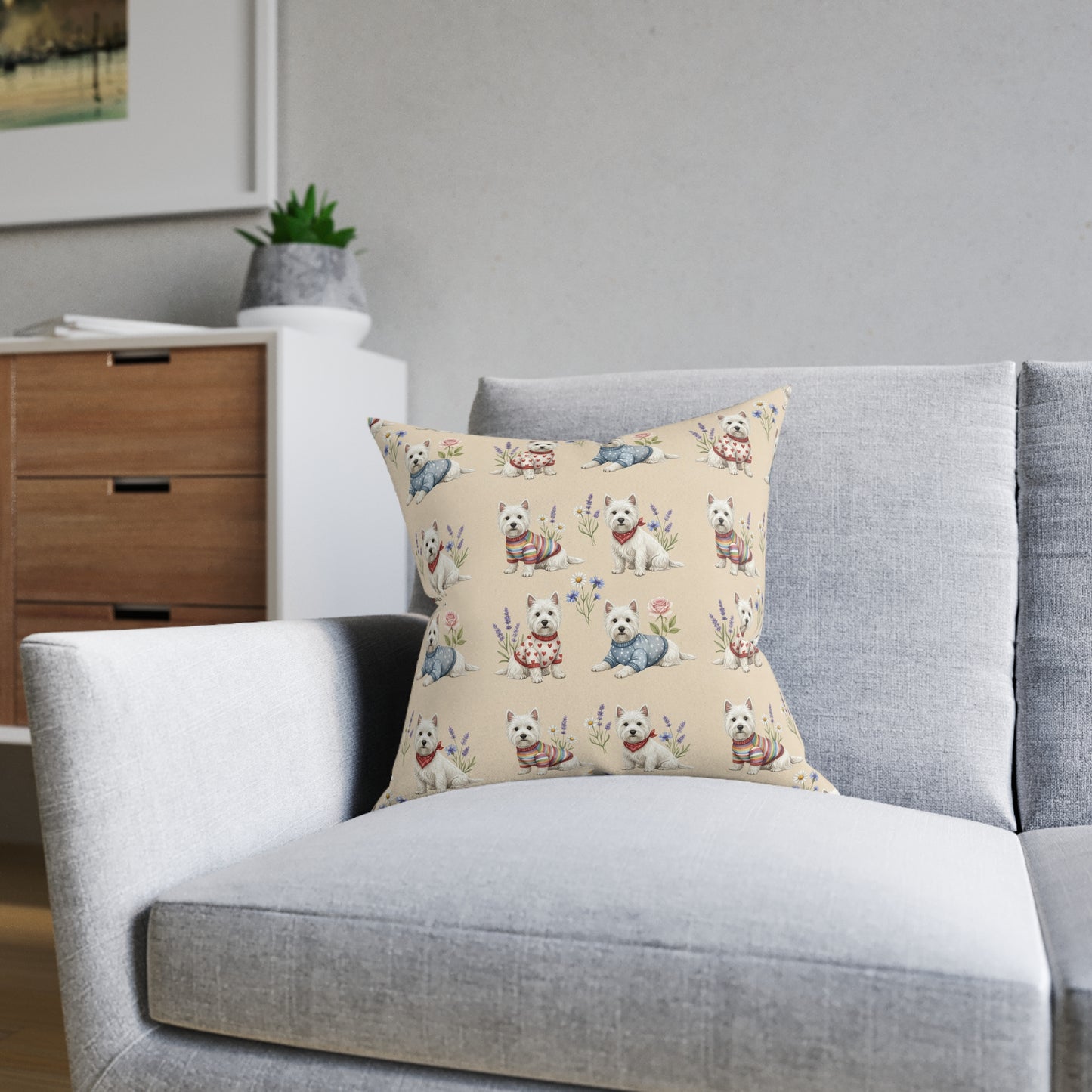 Westie Pattern Square Pillow — Cute West Highland Terrier Throw Pillow for Dog Lovers - householdessential