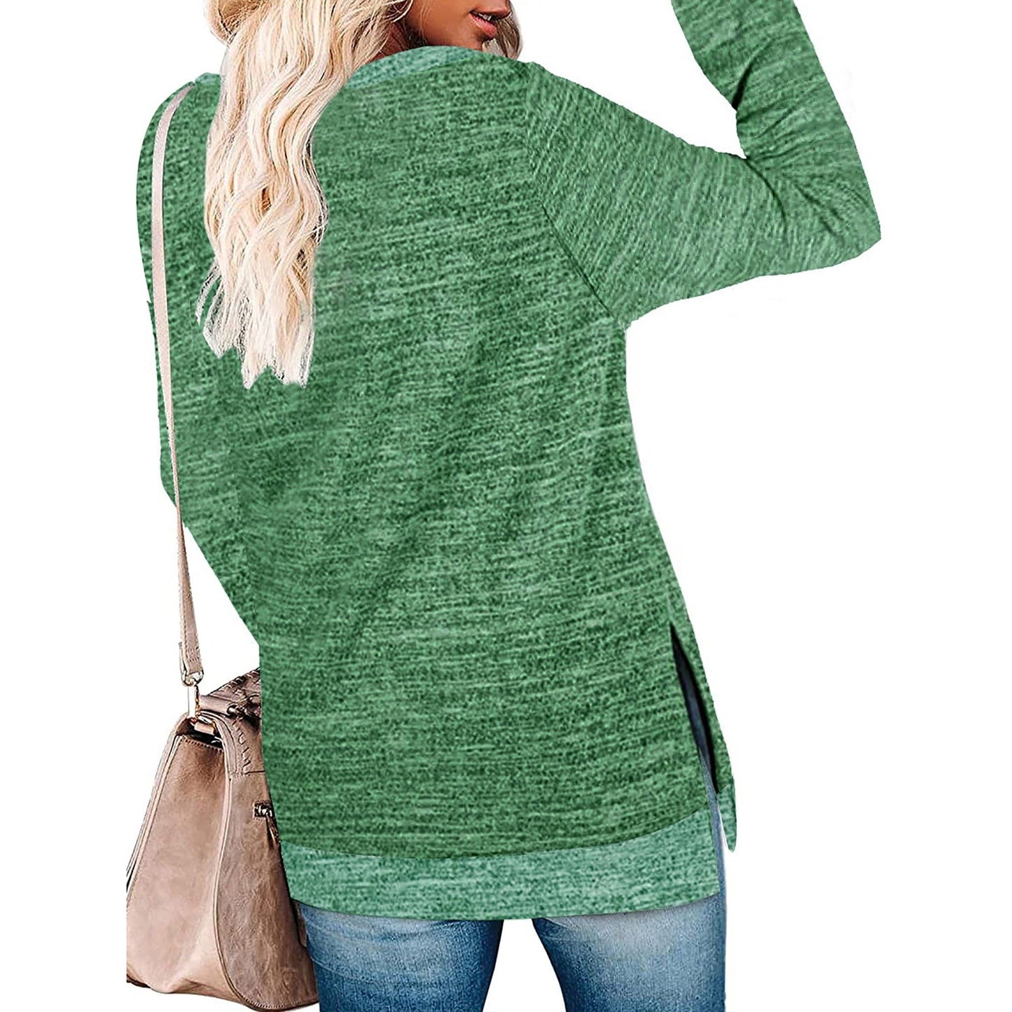 Women's Color Block Tunic Top Long Sleeve Blouse Casual Fall Fashion Loose Fit Pullover - householdessential