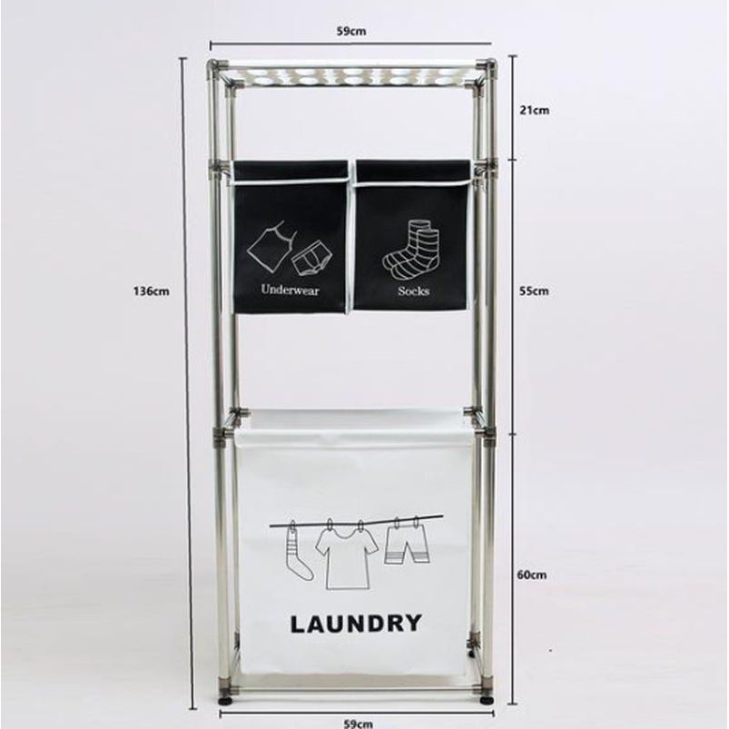 Waterproof Laundry Sorter with 3 Bags, 3-Tier Design and Hooks for Organization - householdessential
