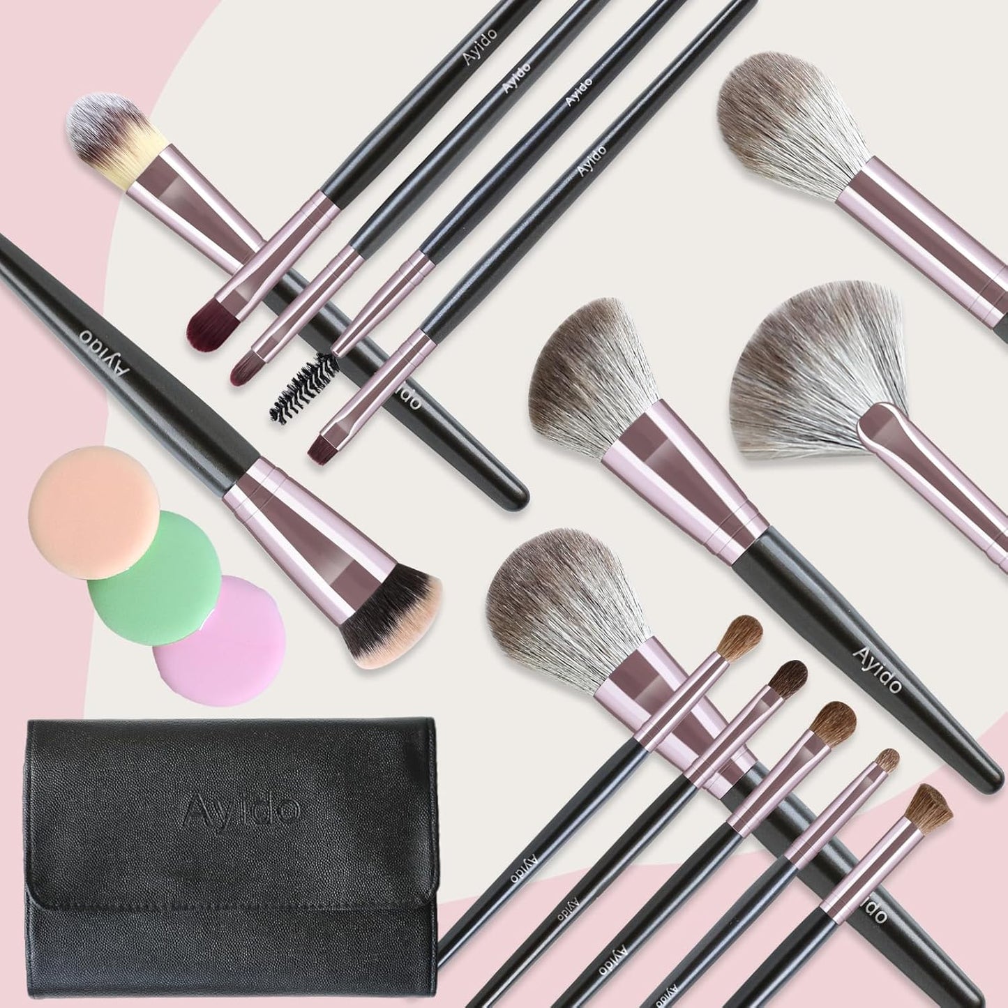Professional Makeup Brushes Set - 15 Piece Brush Kit with Kabuki Foundation Brush - householdessential