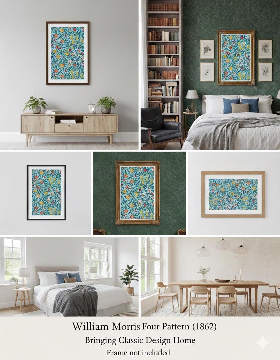 William Morris poster vintage Four Fruits Pattern (1862) Fine Art Print | Passepartout Paper Frame - householdessential