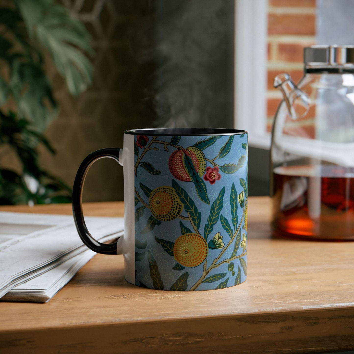William Morris Four Fruits Pattern Coffee Mug | Two - Tone Ceramic Mug - householdessential