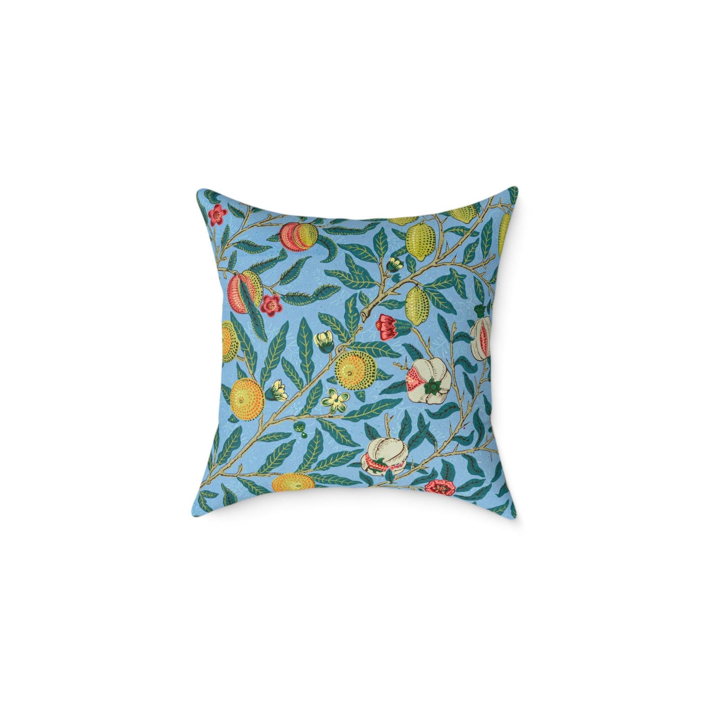 William Morris Vintage Four Fruits Pattern (1862) Pillow | Blue Botanical Pattern, Lemon Orange Branches - householdessential