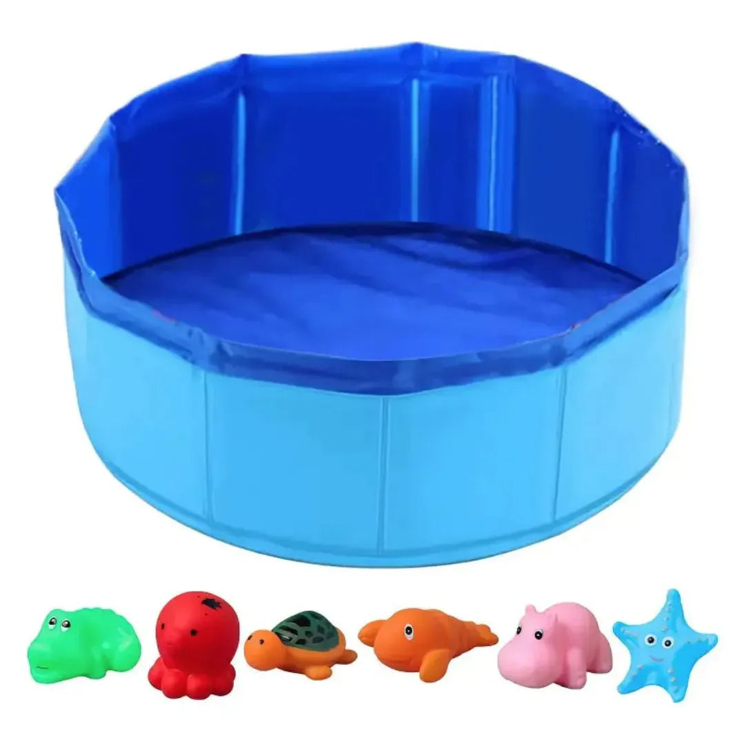 Foldable Pet Pool with Vinyl Toys - householdessential