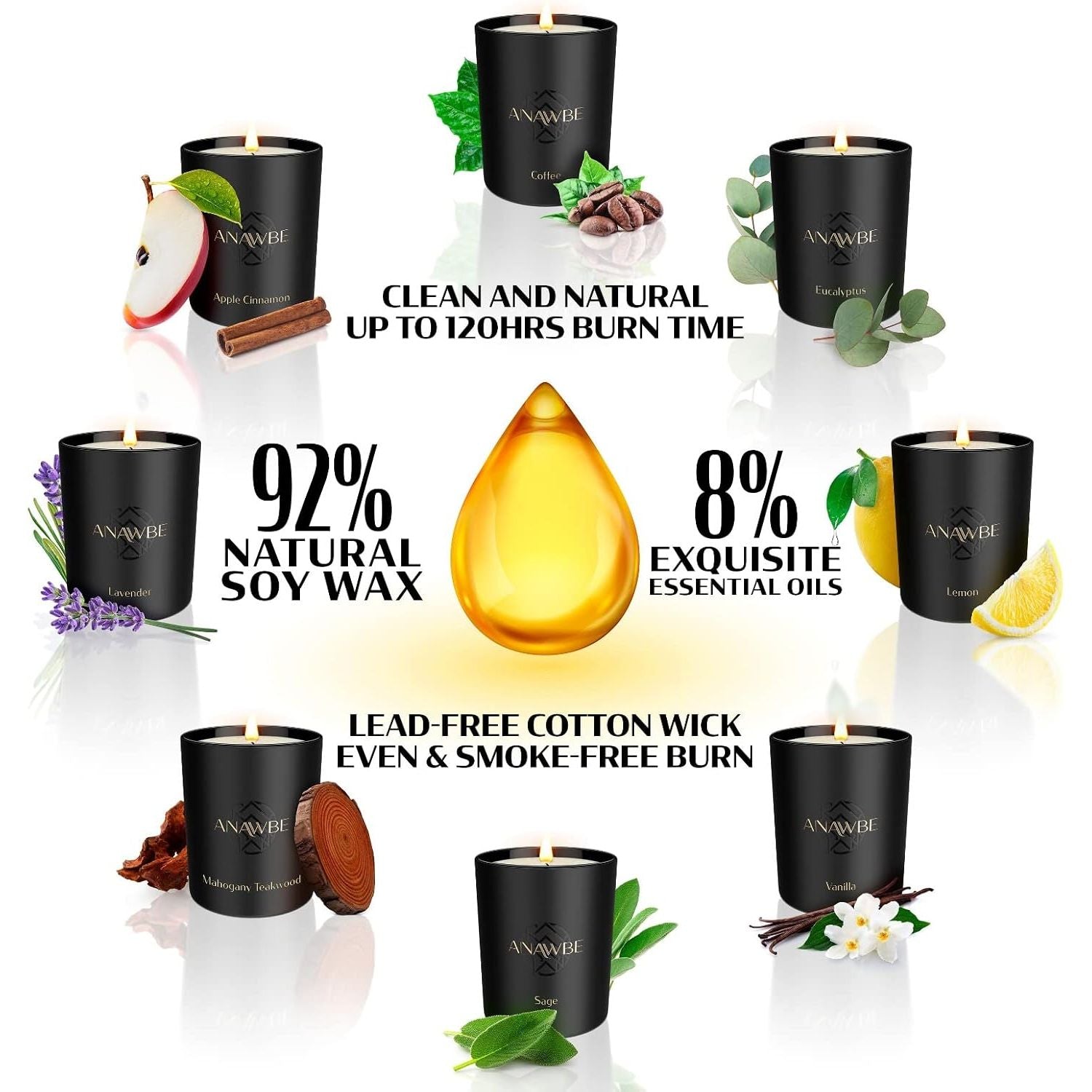 Aromatherapy Candle Set - 8 Fragrances in Gift Box, Long Lasting Candles for Women - householdessential