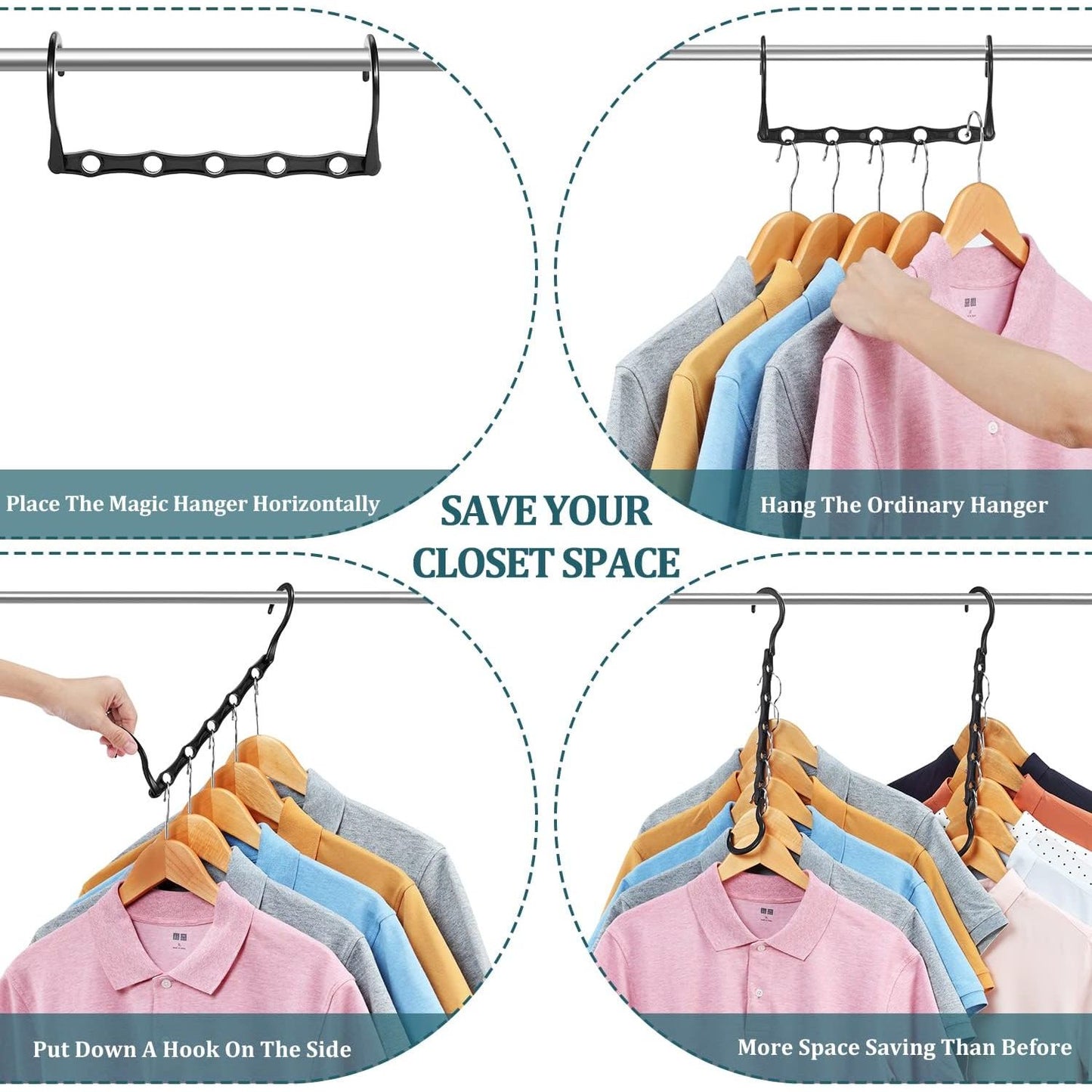6 Pack Space Saving Closet Hangers, Dorm Room Organizer Essentials - householdessential