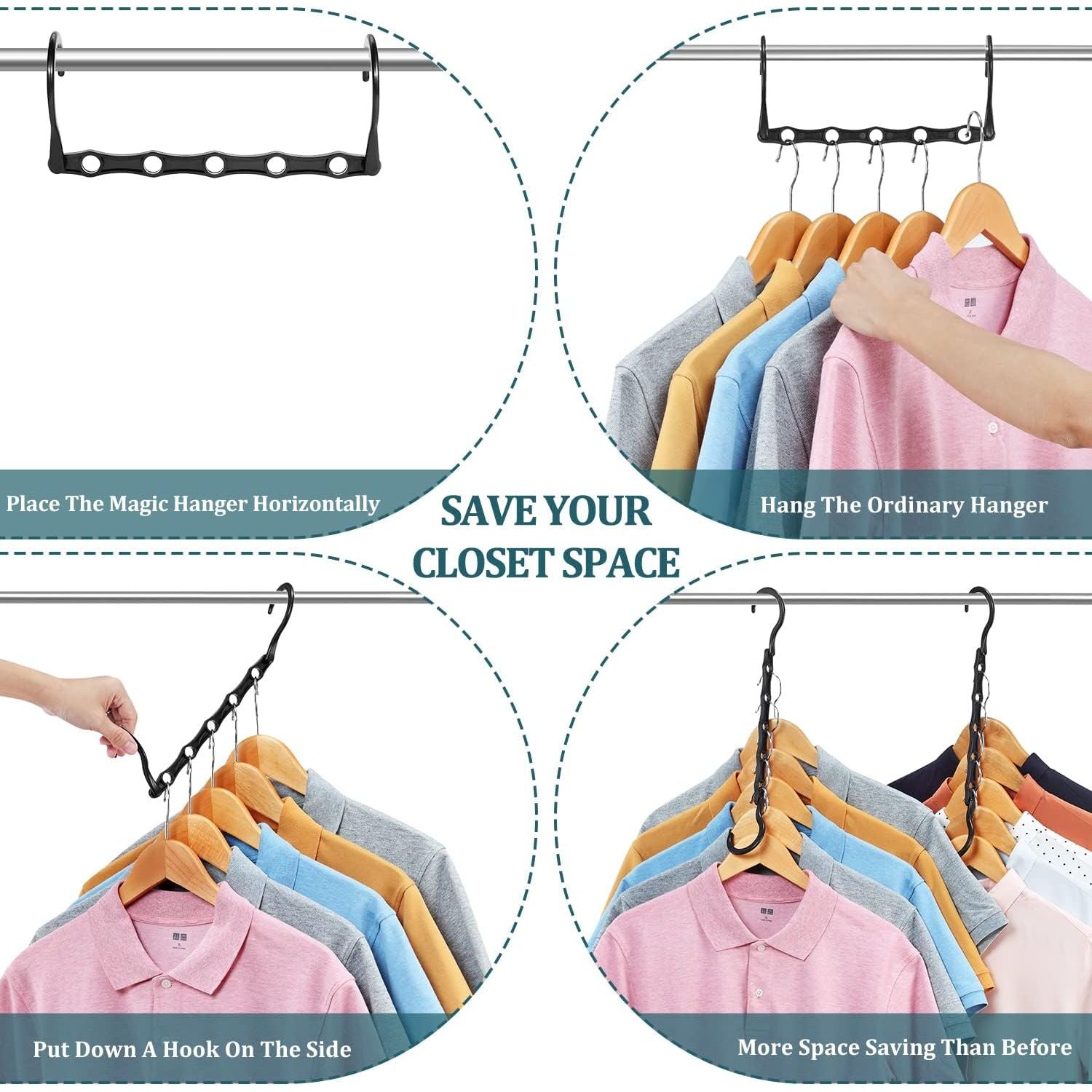 6 Pack Space Saving Closet Hangers, Dorm Room Organizer Essentials - householdessential