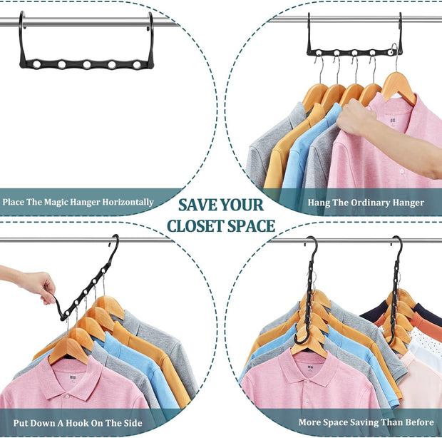 6 Pack Black Space Saving Hangers, Magic Hangers, Closet Organizers, Space Saver Hanger Organizer, Dorm Room Essentials