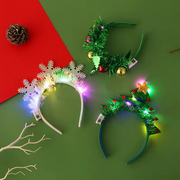 Christmas Headband with LED Lights Snowflake Xmas Tree Hair Band 2025 Christmas Decorations for Home Girls Women New Year Gifts