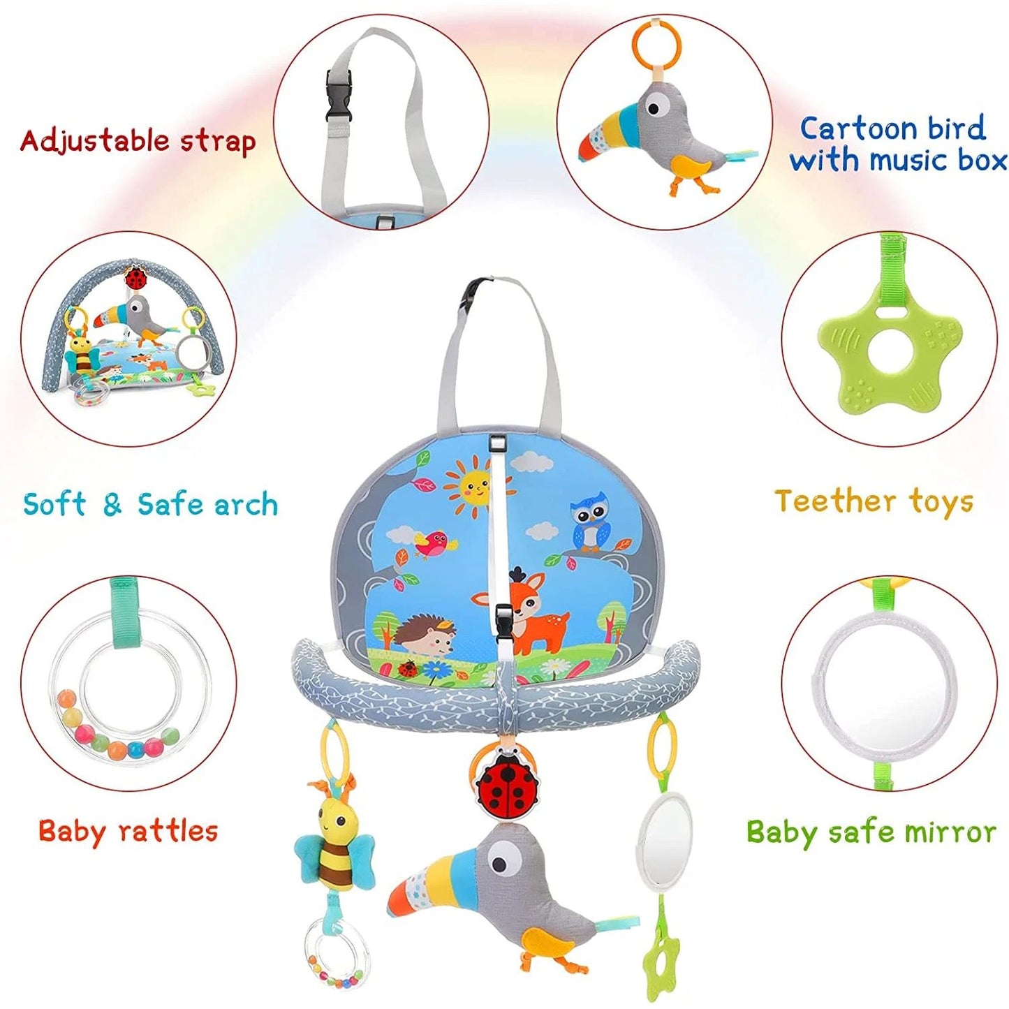 Adjustable Infant Car Seat Toys: Sensory Hanging Toy for Babies on the Go - householdessential