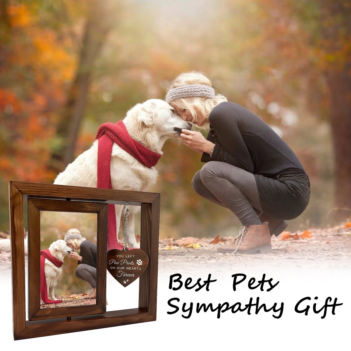 Pet Sympathy Gift, 360° Wooden Dog Memorial Frame for 4X6 Photo - householdessential
