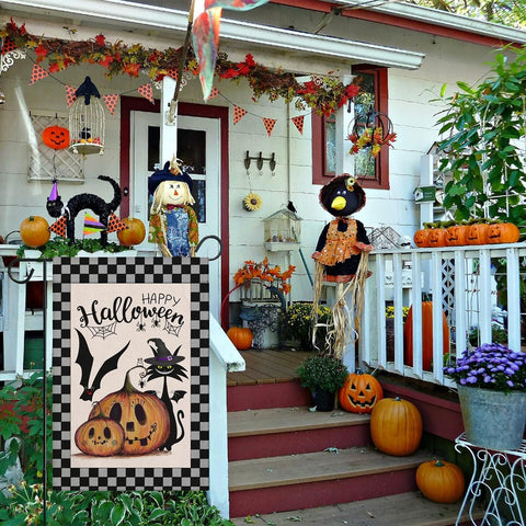 Halloween Garden Flag 12X18 Double Sided Mini Halloween Flag, Burlap Vertical Small Halloween Yard Flag Funny Halloween Pumpkin House Flag, Halloween Decorations Flag for Lawn Farmhouse Outdoor Decor