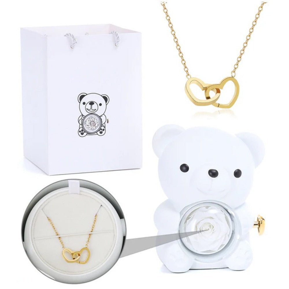 Engraved Double Heart Necklace Simple Rose Gift Set - householdessential