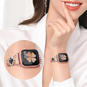 BUREI Black Shell Clover Slim Metal Bracelet for Apple Watch - Business & Dressy Strap Compatible Ultra 2/Ultra/Series 9-1/SE/SE2 (38-49Mm) Women & Men (Watch Not Included)