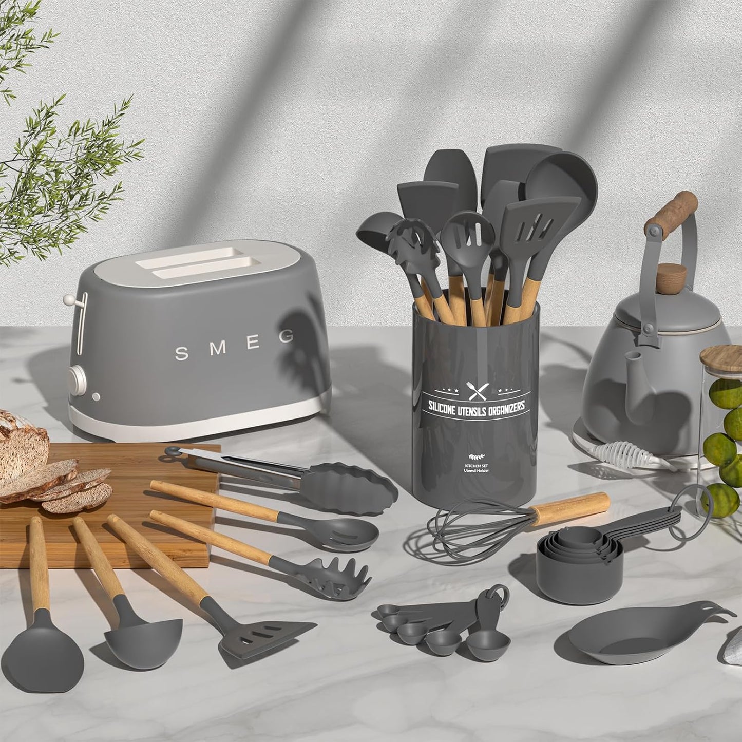 33 Piece Non-Stick Silicone Utensil Set, BPA-Free Kitchen Tools - householdessential