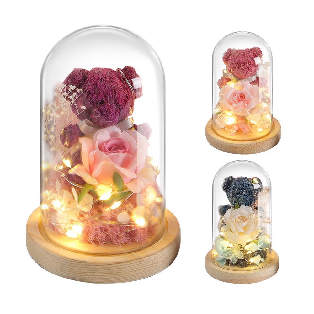 Eternal Rose Valentine's Day Gift Box with Teddy Bear - Preserved Forever - householdessential