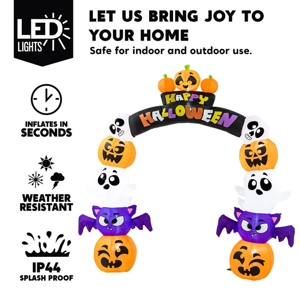Joyfy 8 Ft Halloween Inflatable Archway Stacked Pumpkins Halloween Archway Bat Decorations Inflatable with Build-In Leds,Halloween Blow up Yard Decorations