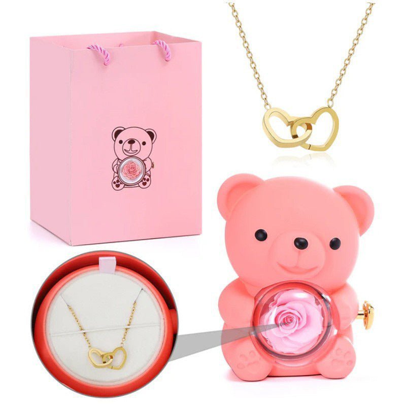 Engraved Double Heart Necklace Simple Rose Gift Set - householdessential