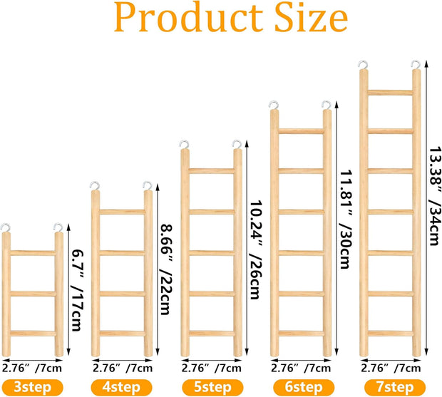 5Pcs Wooden Bird Ladder for Parrots Cage 5 Basic Sizes Perch Parakeet Climbing Toys Hanging Pet Natural Step Cockatoo Lovebirds