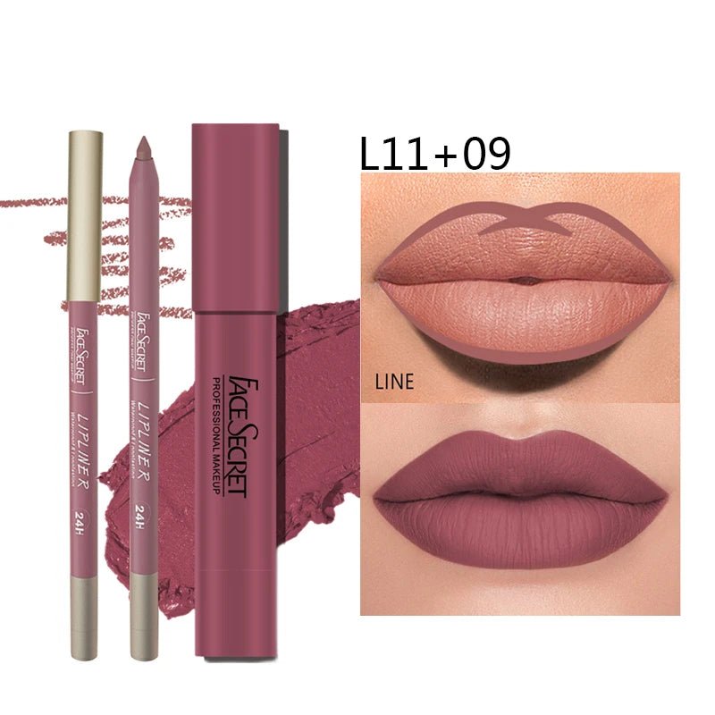 Matte Lipliner&Lipstick Set,Waterproof， Long Lasting Lip Makeup, Soft Matte Color Rendering,Women'S Makeup Cosmetics - householdessential