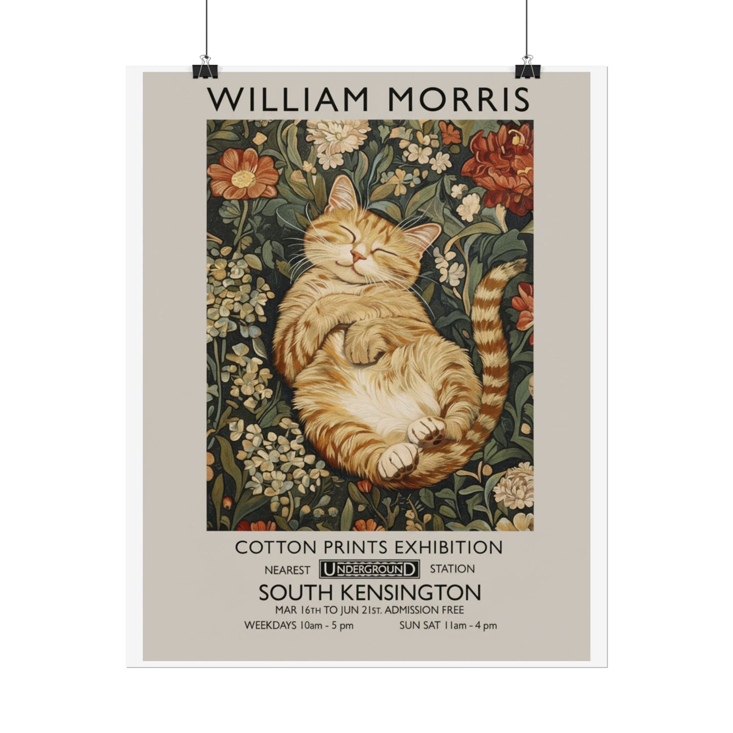 William Morris Cat Poster Rolled Poster | Vintage Floral Art Print - householdessential