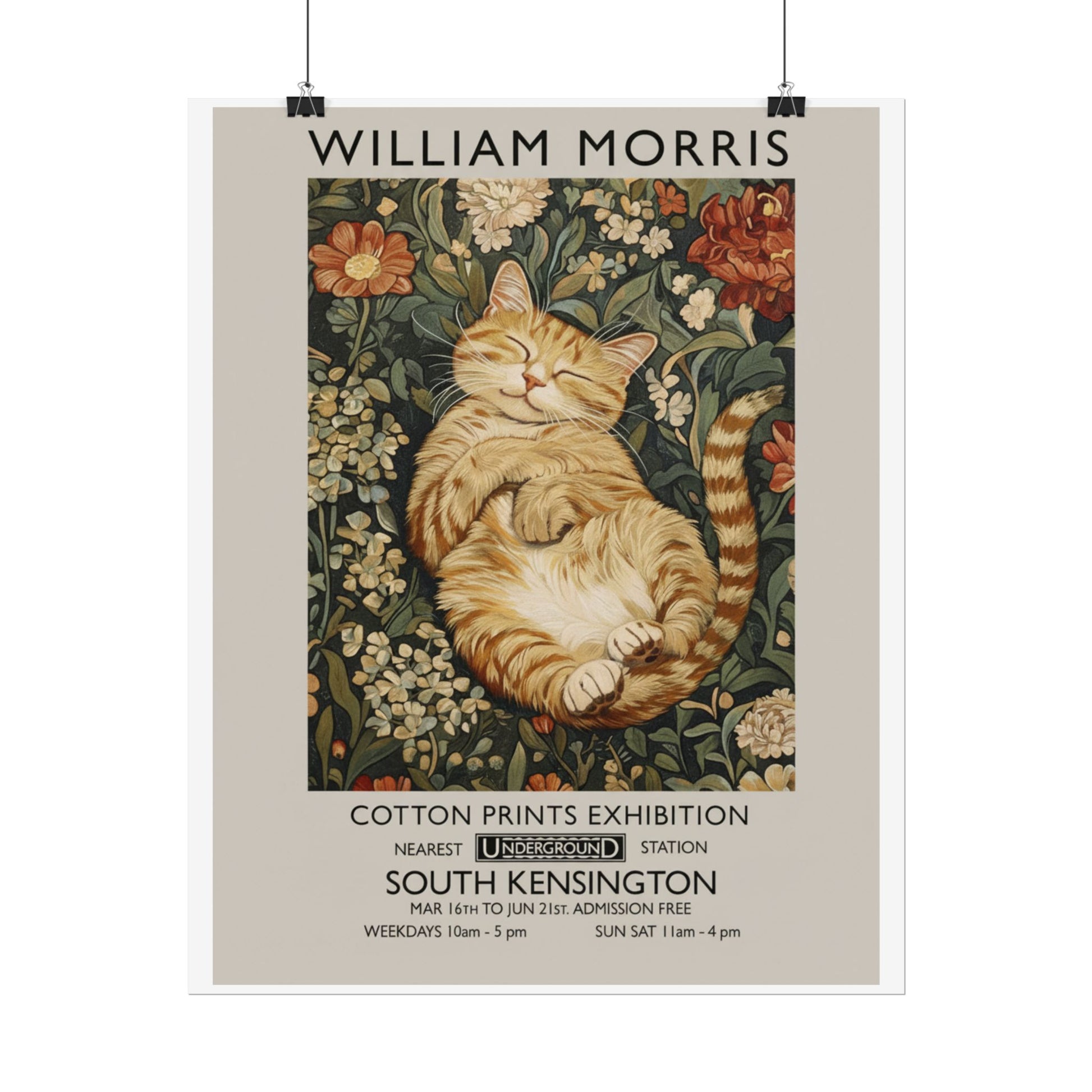 William Morris Cat Poster Rolled Poster | Vintage Floral Art Print - householdessential