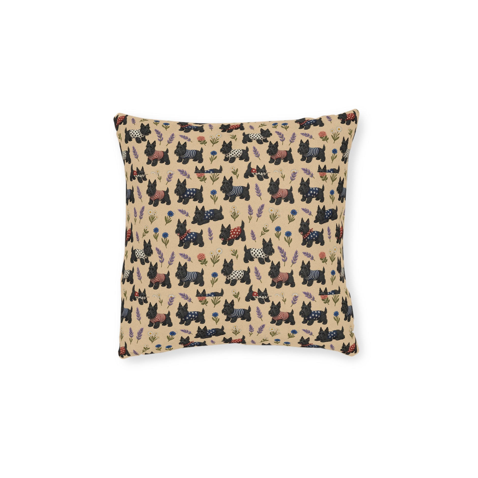 Scottie Dog Pattern Square Pillow - Cute Scottish Terrier Decorative Cushion - householdessential