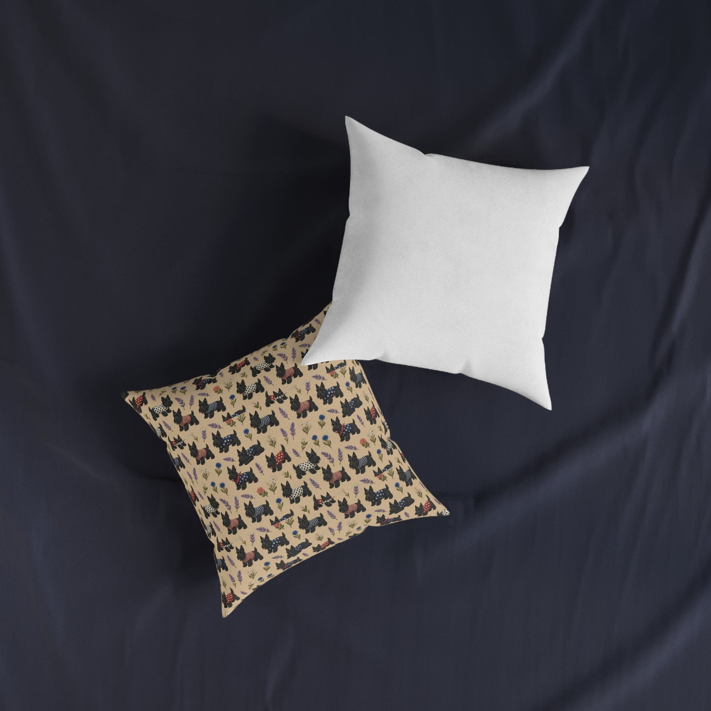 Scottie Dog Pattern Square Pillow - Cute Scottish Terrier Decorative Cushion - householdessential