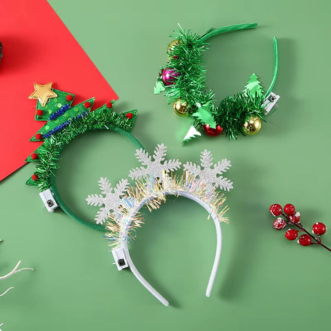 Christmas Headband with LED Lights Snowflake Xmas Tree Hair Band 2025 Christmas Decorations for Home Girls Women New Year Gifts