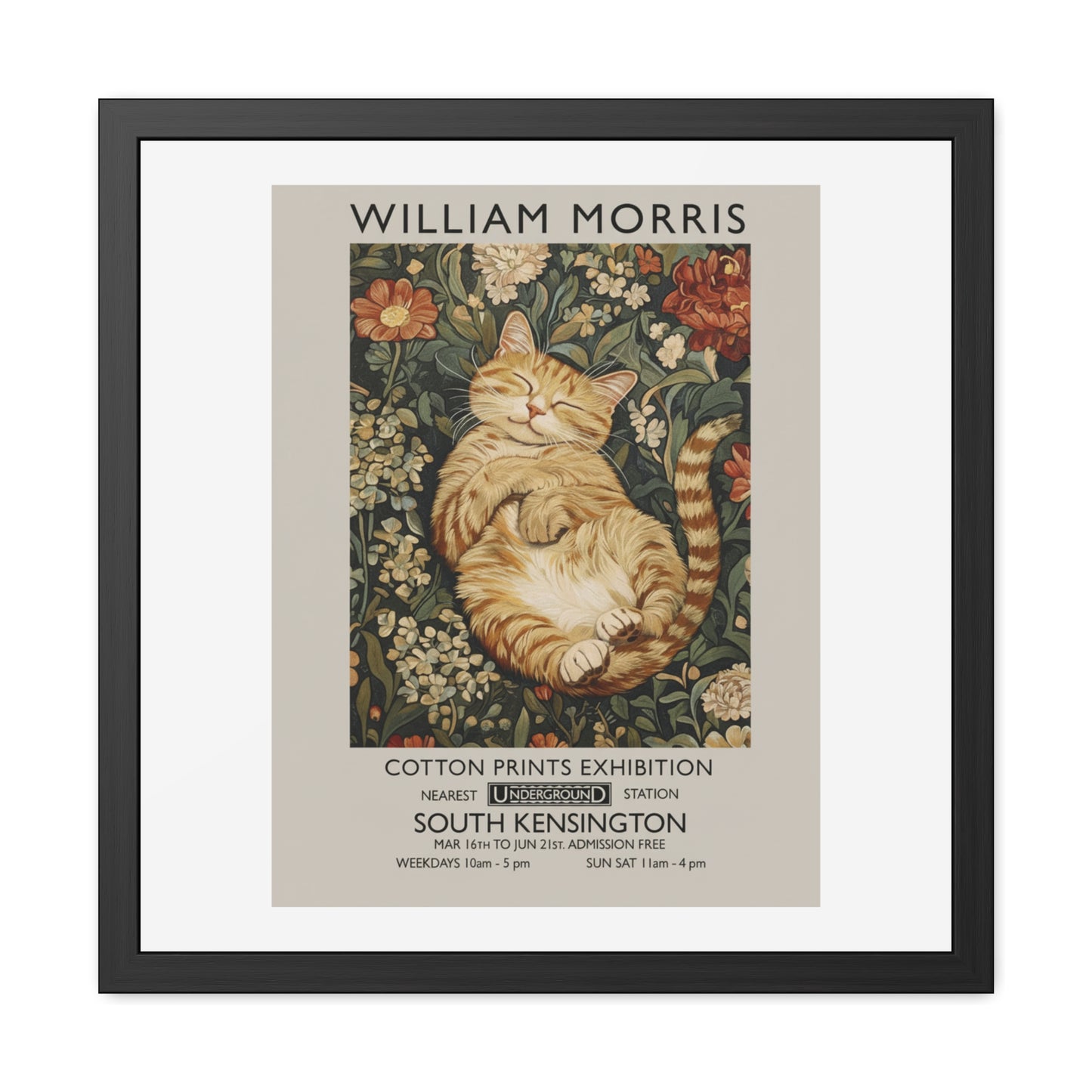 Sleeping Cat William Morris Poster | Framed Poster - householdessential