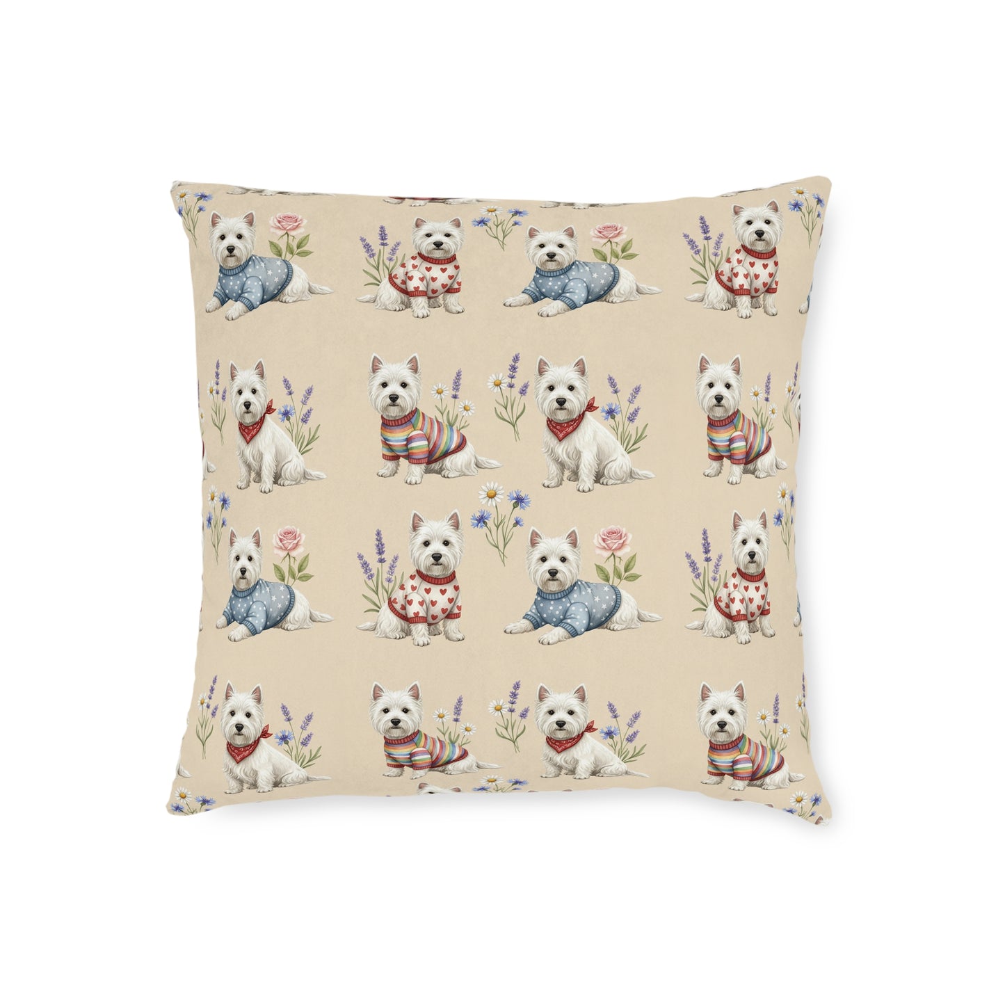 Westie Pattern Square Pillow — Cute West Highland Terrier Throw Pillow for Dog Lovers - householdessential