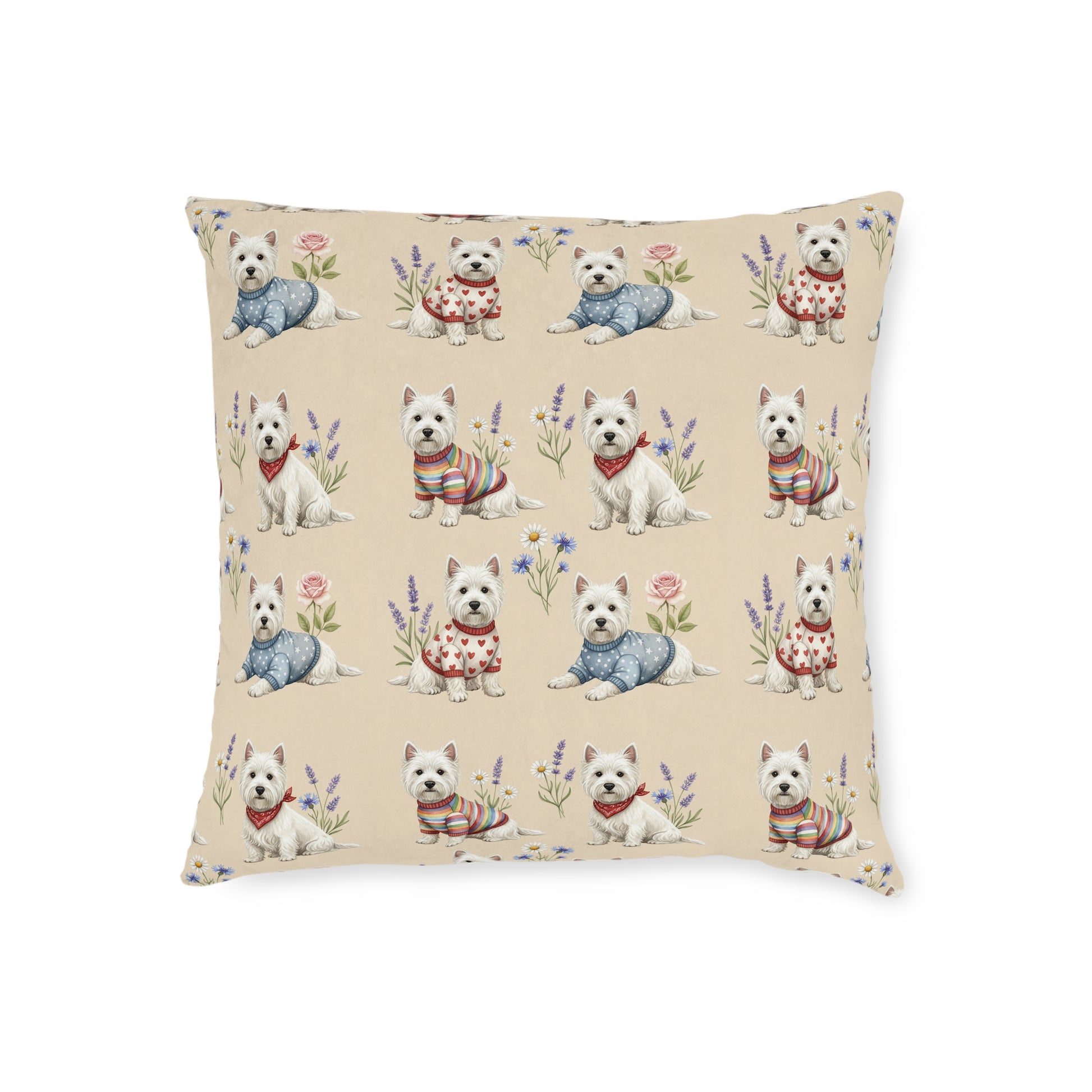 Westie Pattern Square Pillow — Cute West Highland Terrier Throw Pillow for Dog Lovers - householdessential