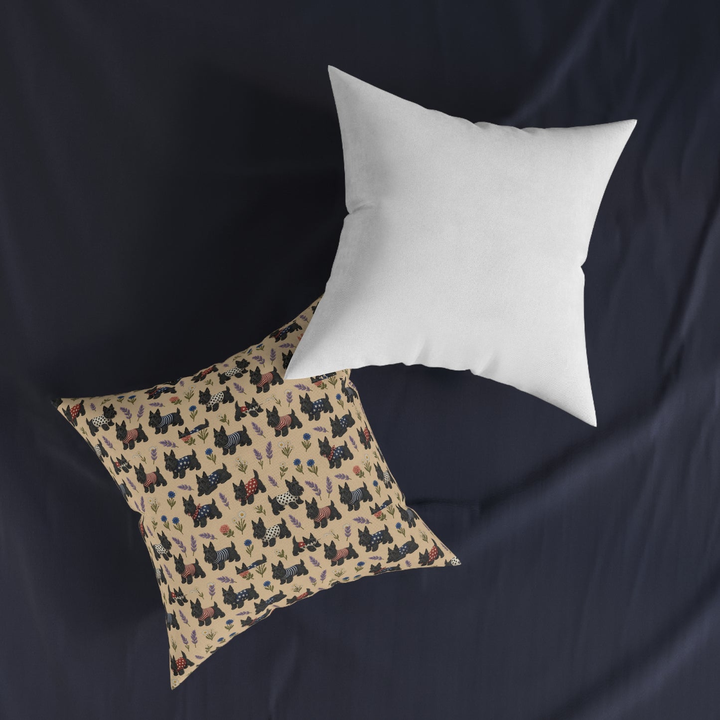 Scottie Dog Pattern Square Pillow - Cute Scottish Terrier Decorative Cushion - householdessential