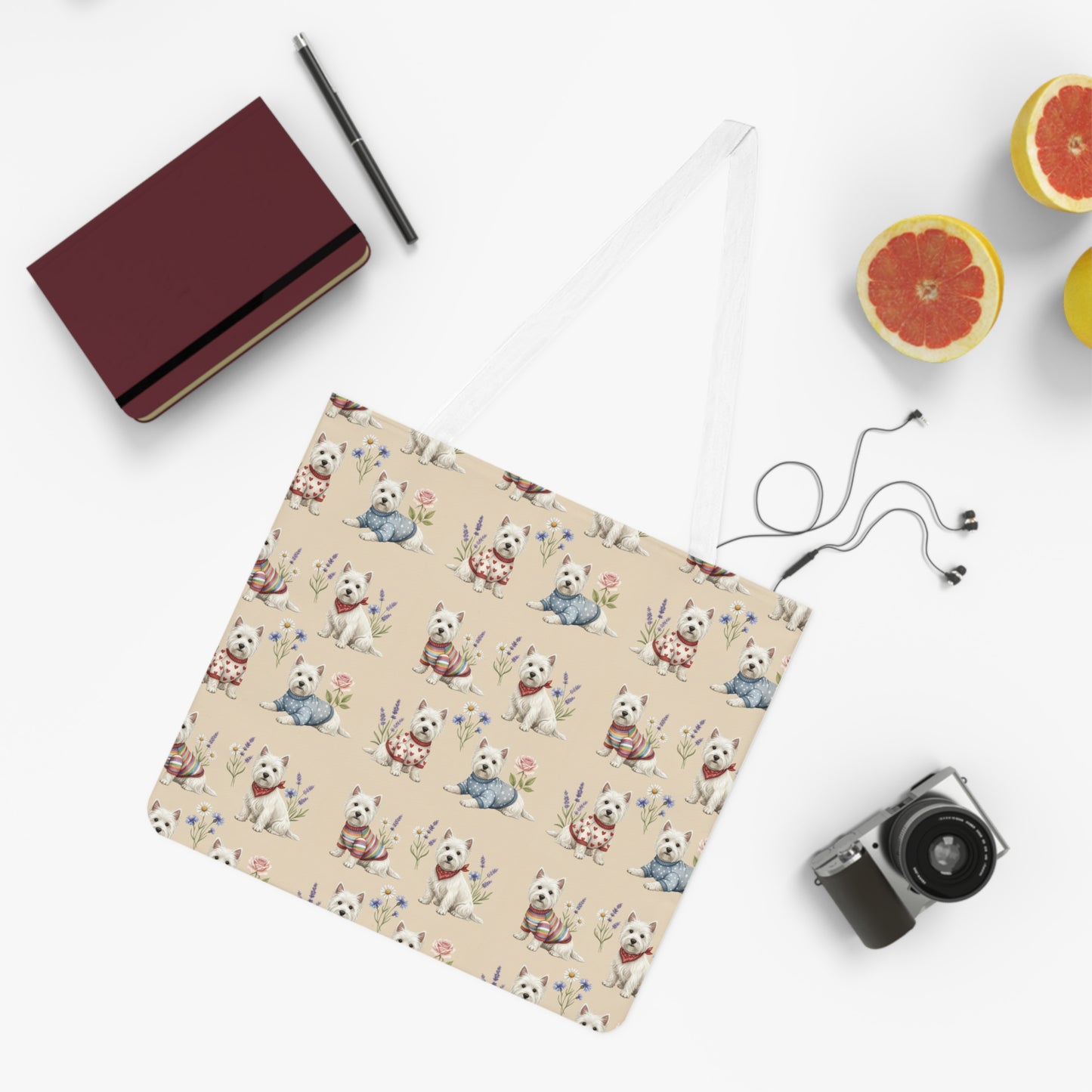 Cute Puppy Pattern Shoulder Tote Bag — Beige All - Over - Print Dog Tote - householdessential
