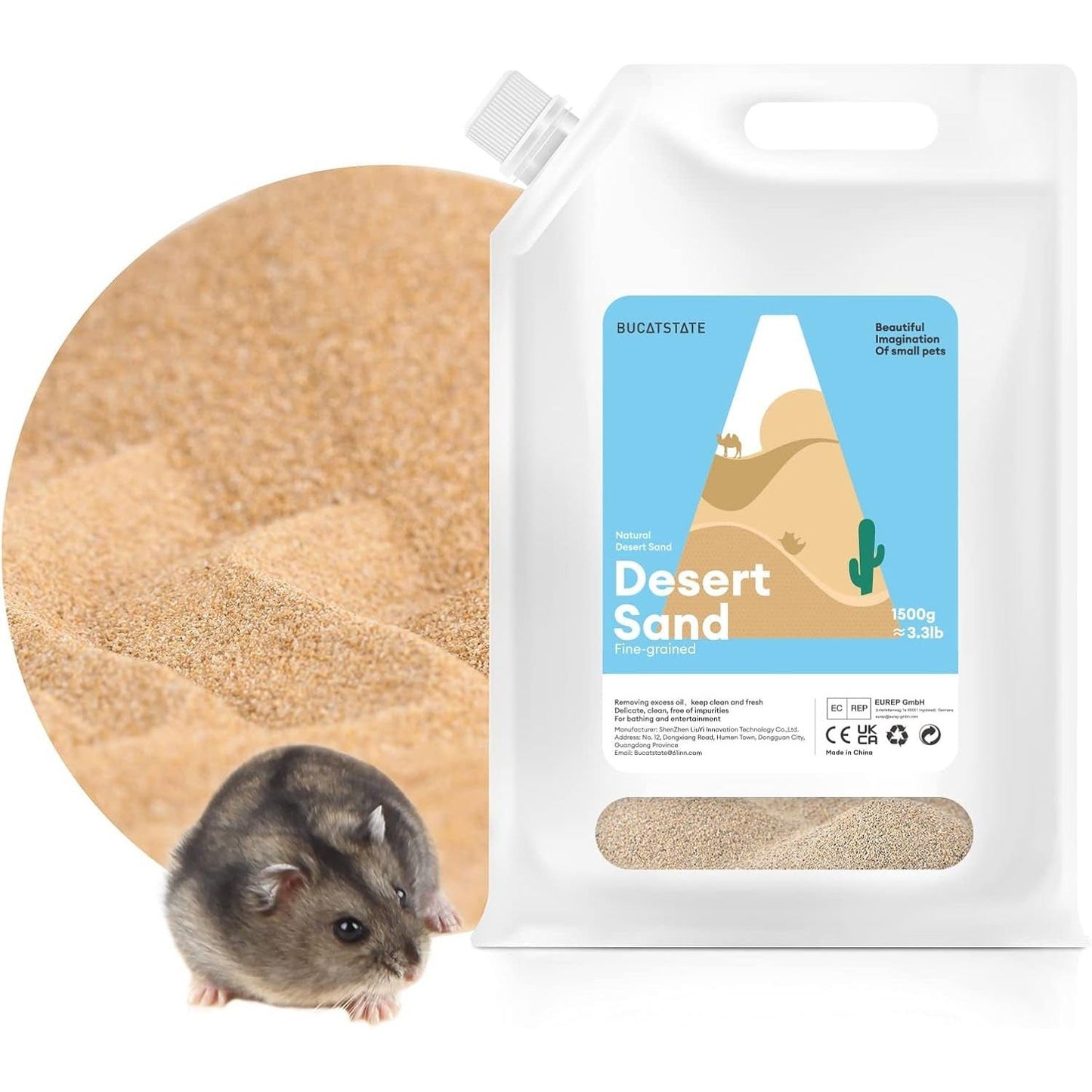 Bath Sand for Hamster Pets Dust Free Desert Sand Small Animals Bathing Sand 3.3Lb/1.5Kg (Fine Sand) - householdessential
