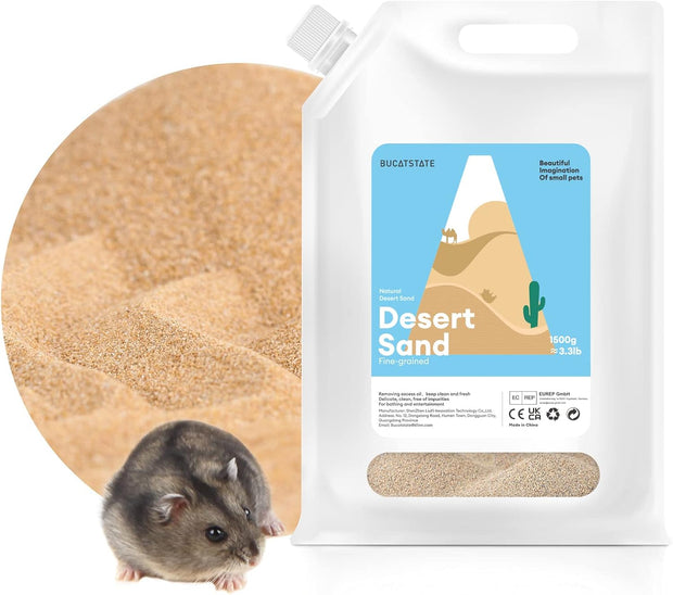 Bath Sand for Hamster Pets Dust Free Desert Sand Small Animals Bathing Sand 3.3Lb/1.5Kg (Fine Sand)