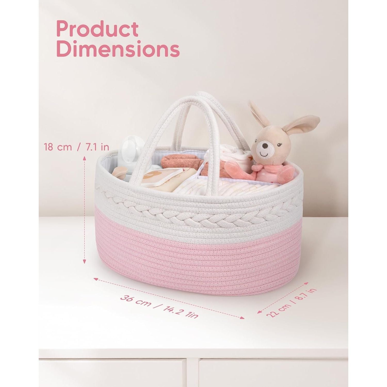 Cotton Rope Diaper Caddy - Changing Table Organizer, Portable Baby Basket - householdessential