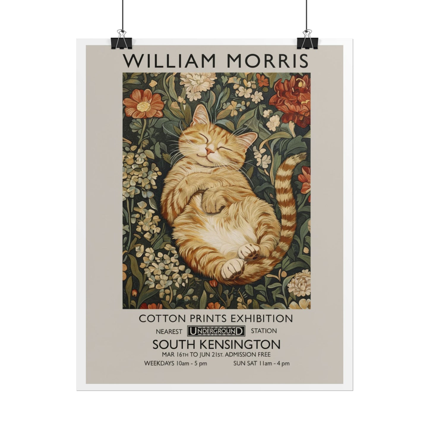 William Morris Cat Poster Rolled Poster | Vintage Floral Art Print - householdessential