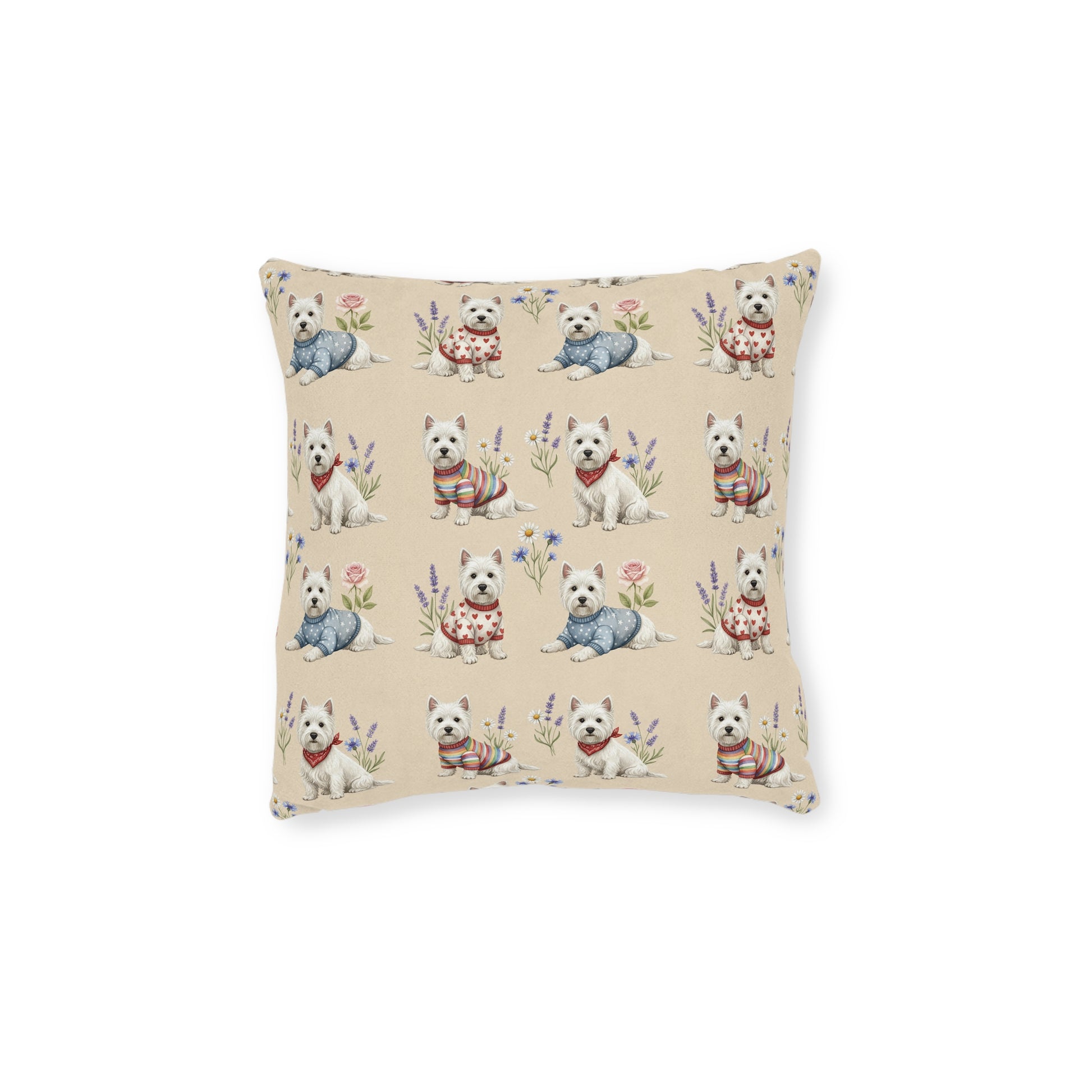 Westie Pattern Square Pillow — Cute West Highland Terrier Throw Pillow for Dog Lovers - householdessential