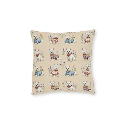 Westie Pattern Square Pillow — Cute West Highland Terrier Throw Pillow for Dog Lovers - householdessential