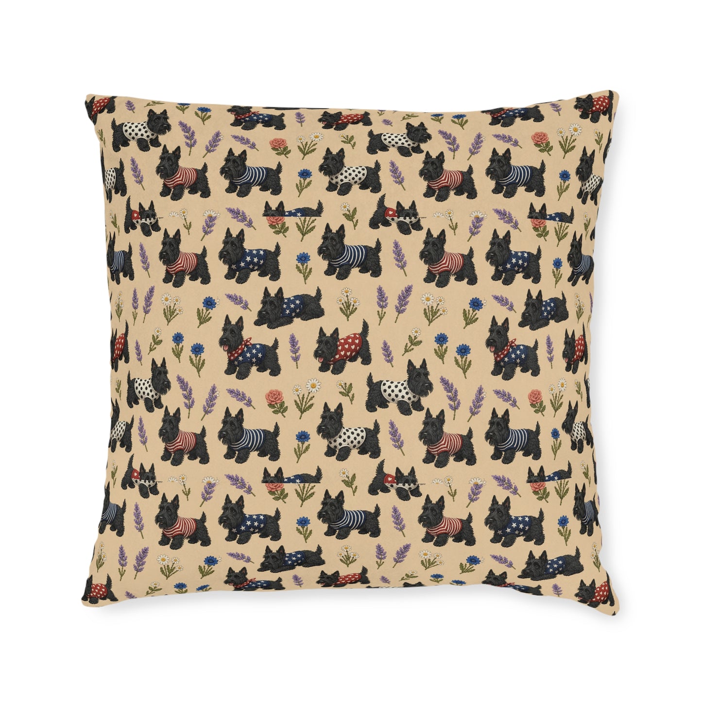 Scottie Dog Pattern Square Pillow - Cute Scottish Terrier Decorative Cushion - householdessential