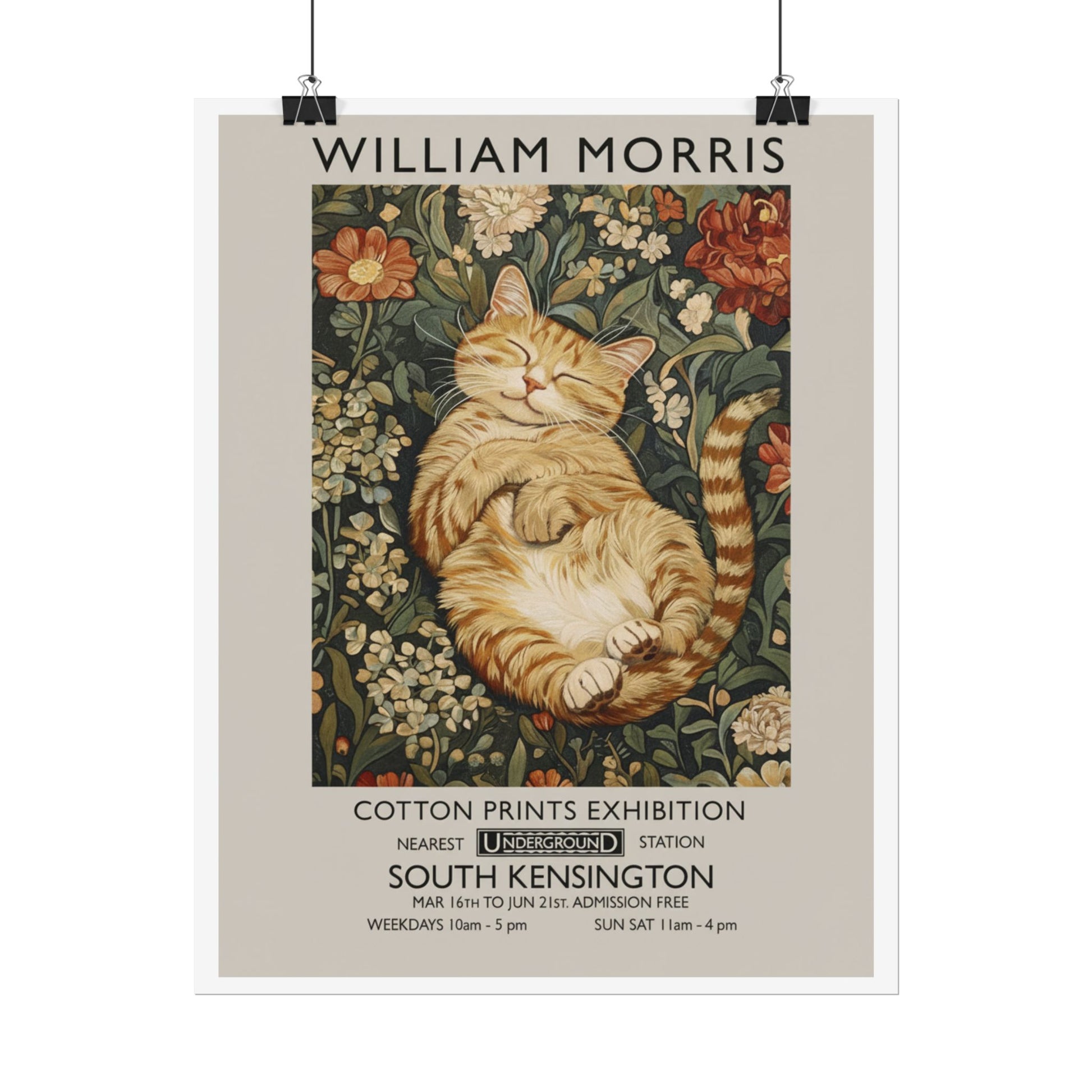 William Morris Cat Poster Rolled Poster | Vintage Floral Art Print - householdessential