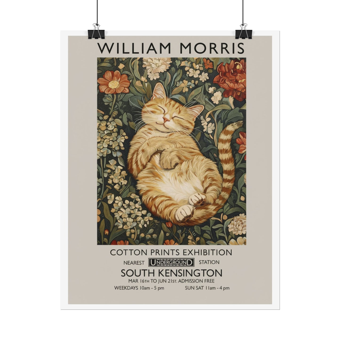 William Morris Cat Poster Rolled Poster | Vintage Floral Art Print - householdessential