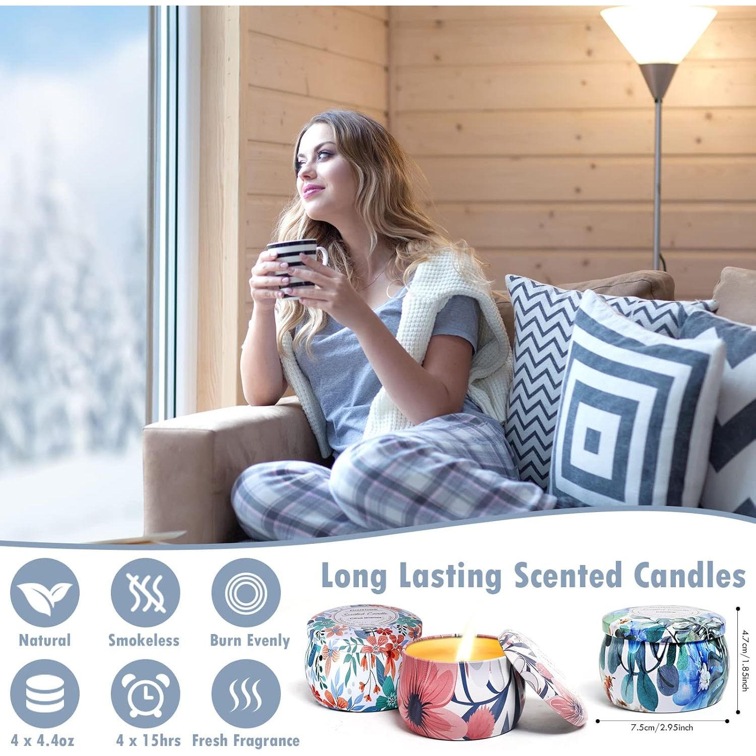 Scented Candles Gifts for Women, 4X4.4 Oz Candles Set for Home Scented, Mothers Day Valentines Day Gifts for Women with Strongly Fragrance Essential Oils for Bath, Aromatherapy Candle - householdessential