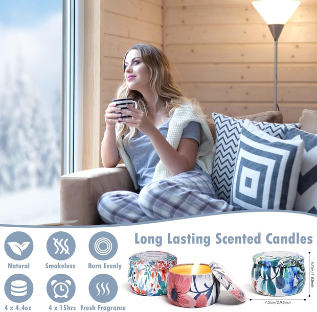 Scented Candles Gifts for Women, 4X4.4 Oz Candles Set for Home Scented, Mothers Day Valentines Day Gifts for Women with Strongly Fragrance Essential Oils for Bath, Aromatherapy Candle