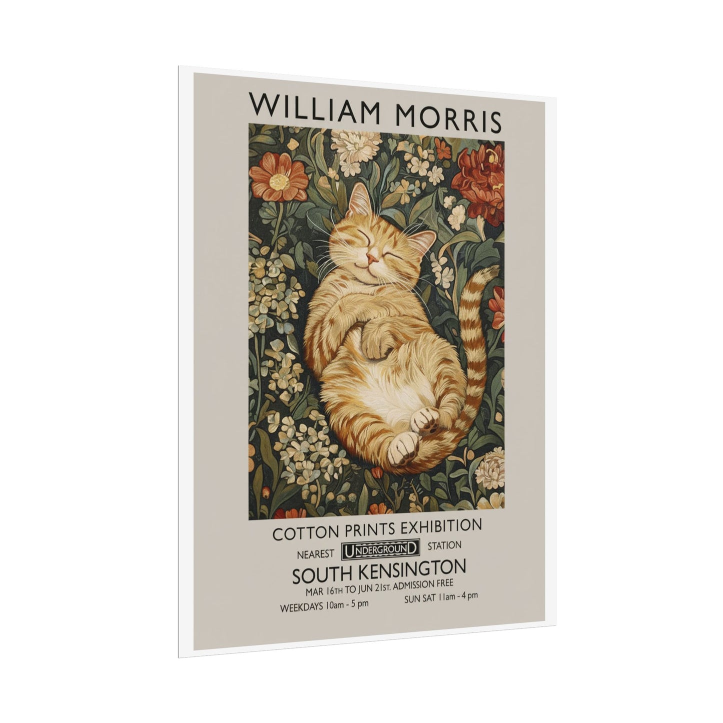 William Morris Cat Poster Rolled Poster | Vintage Floral Art Print - householdessential