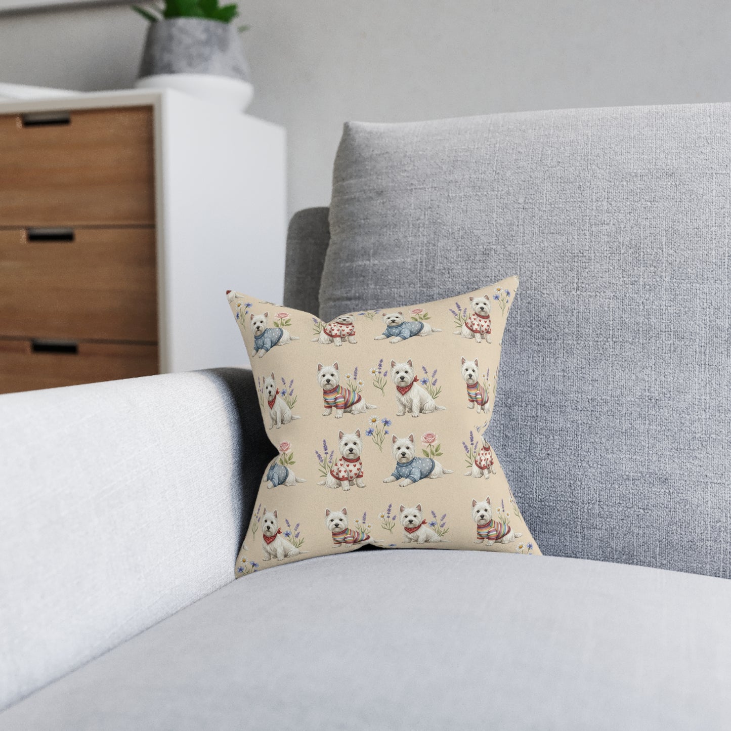 Westie Pattern Square Pillow — Cute West Highland Terrier Throw Pillow for Dog Lovers - householdessential