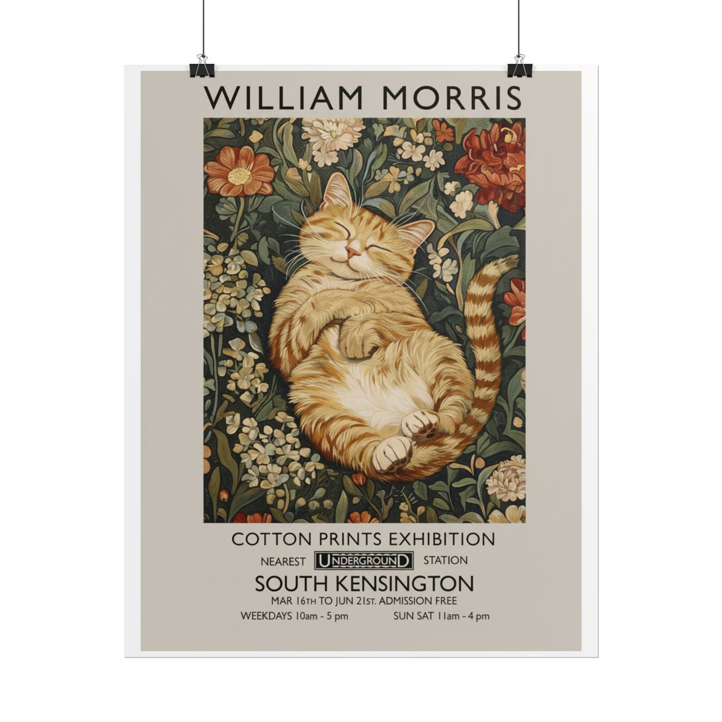 William Morris Cat Poster Rolled Poster | Vintage Floral Art Print - householdessential